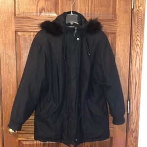 Women's Black Puffer Jacket with Fur Hood